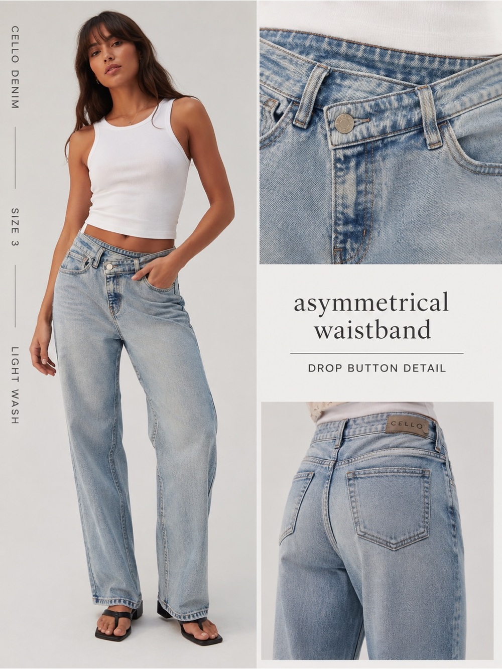 CELLO Denim Women’s Light Wash Asymmetrical Waist Jeans